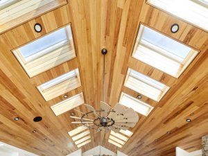 skylights in living room with timber ceiling in christchurch